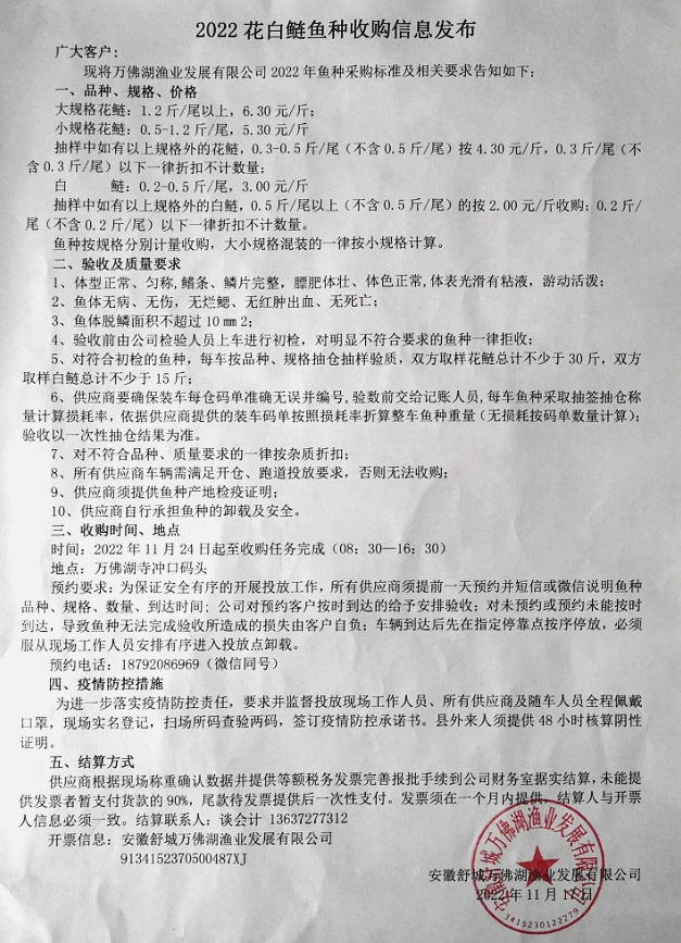 2022花白鰱魚種收購信息發(fā)布